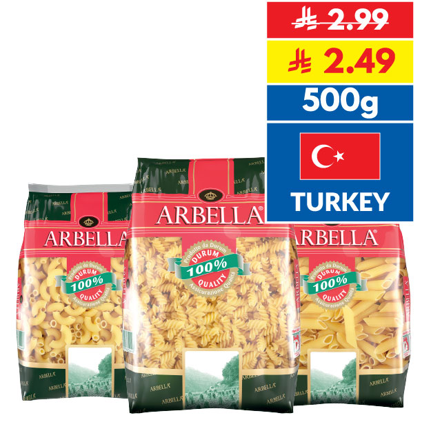 Arbella Penne Rigate/ Elbow/ Fusilli 500g