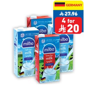 Milba Low/ Full Fat UHT Milk 1L Milba Low/ Full Fat UHT Milk 1L