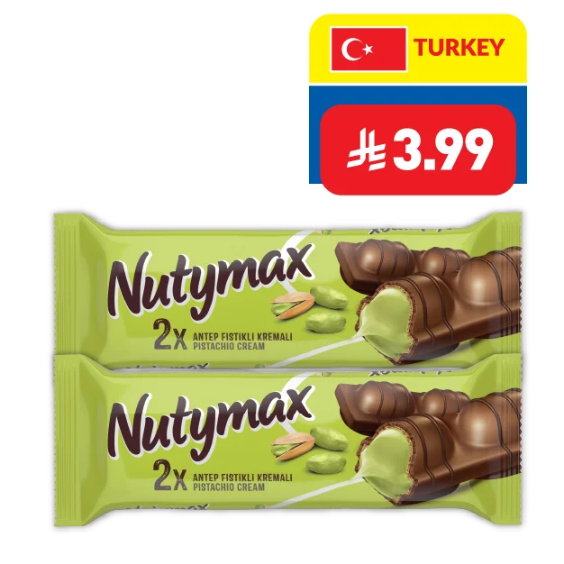 Nutymax Milk Chocolate Coated and Decorated Wafer with Pistachio Cream 44g