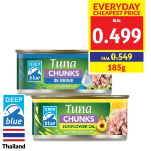 Deep Blue Tuna Chunk in Sunflower/Brine 185g