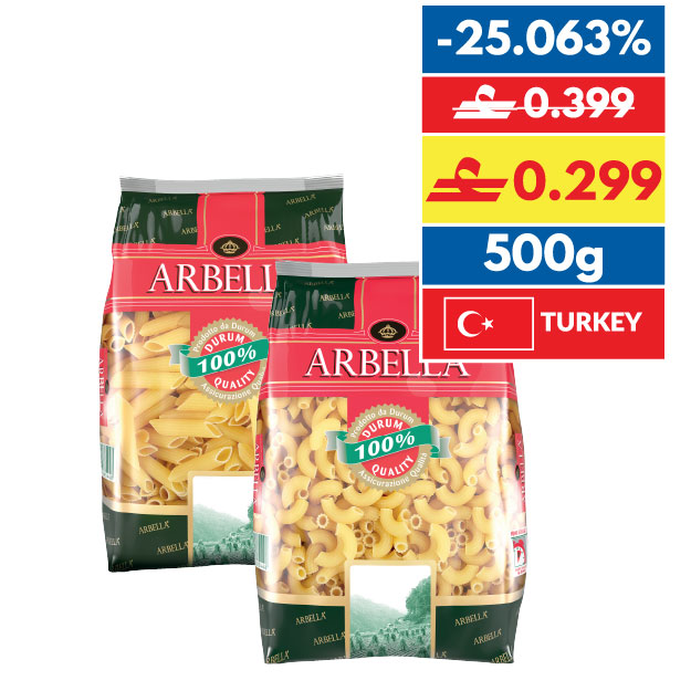 Arbella Spaghetti/ Penne Rigate/ Elbow/ Fusilli 500g