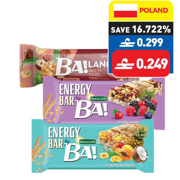 BA! Cereal Bar Nutty Salty Trio 35g/ Energy Bar Banana/ 5 Forest Fruits/ 5 Tropical Fruits 40g