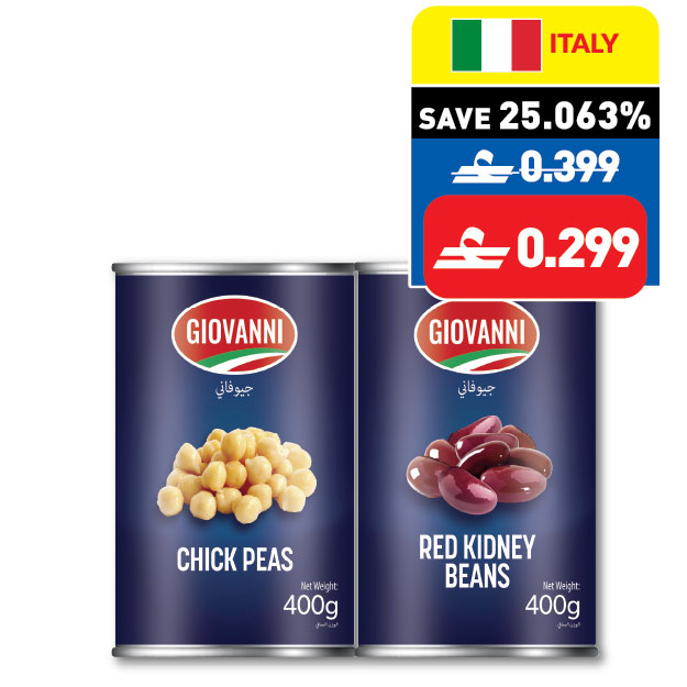 Giovanni Chick Peas/ Red Kidney Beans 400g Giovanni Chick Peas/ Red Kidney Beans 400g