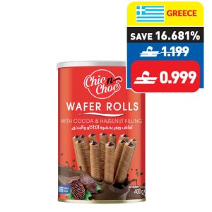 Chic n Choc Wafer Rols with Cocoa & Hazelnut Cream Filing 400g Chic n Choc Wafer Rols with Cocoa & Hazelnut Cream Filing 400g