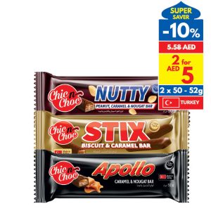 Chic n Choc Stix Biscuit & Caramel/ Nutty Peanut, Caramel & Nougat/ Apollo Caramel & Nougat Bar Chic n Choc Stix Biscuit & Caramel/ Nutty Peanut, Caramel & Nougat/ Apollo Caramel & Nougat Bar