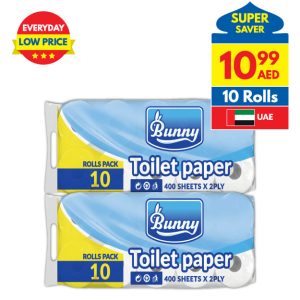 Bunny Toilet Rolls 10 Rolls X 400 Sheets X 2 Ply