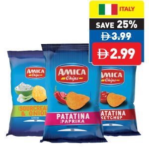 Amica Chips Ketchup/ Paprika/ Grigliata/ Bi-Bip Extruded Cheese 100g Amica Chips Ketchup/ Paprika/ Grigliata/ Bi-Bip Extruded Cheese 100g