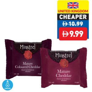 Minstrel Mature Coloured Cheddar/ White Cheddar 200g Minstrel Mature Coloured Cheddar/ White Cheddar 200g