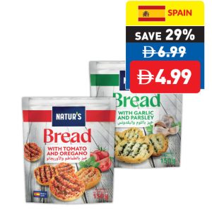 Natur’s Bread with Garlic & Parsley/ Tomato and Oregano 150g Natur’s Bread with Garlic & Parsley/ Tomato and Oregano 150g