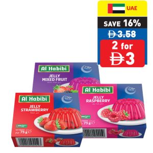Al Habibi Strawberry/ Raspberry/ Pineapple/ /Mixed Fruit/ Orange Jelly 75g Al Habibi Strawberry/ Raspberry/ Pineapple/ /Mixed Fruit/ Orange Jelly 75g