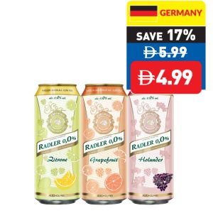Radler Non-Alcoholic Malt Beer Lemon/ Grapefruit/ Elderberry 500ml Radler Non-Alcoholic Malt Beer Lemon/ Grapefruit/ Elderberry 500ml