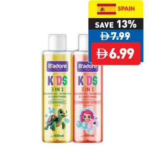 B’adore 3 in 1 Shower Gel, Shampoo & Conditioner Strawberry Extract/ Chamomile 400ml