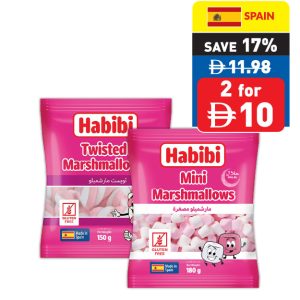 Habibi Twisted Marshmalows 150g/ Mini Marshmalows 180g Habibi Twisted Marshmalows 150g/ Mini Marshmalows 180g