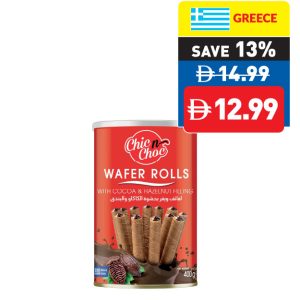 Chic n Choc Wafer Rolls with Cocoa & Hazelnut Cream Filling 400g Chic n Choc Wafer Rolls with Cocoa & Hazelnut Cream Filling 400g
