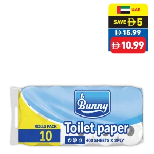 Bunny Toilet Rolls 400’s x 2 Ply 10 Rolls