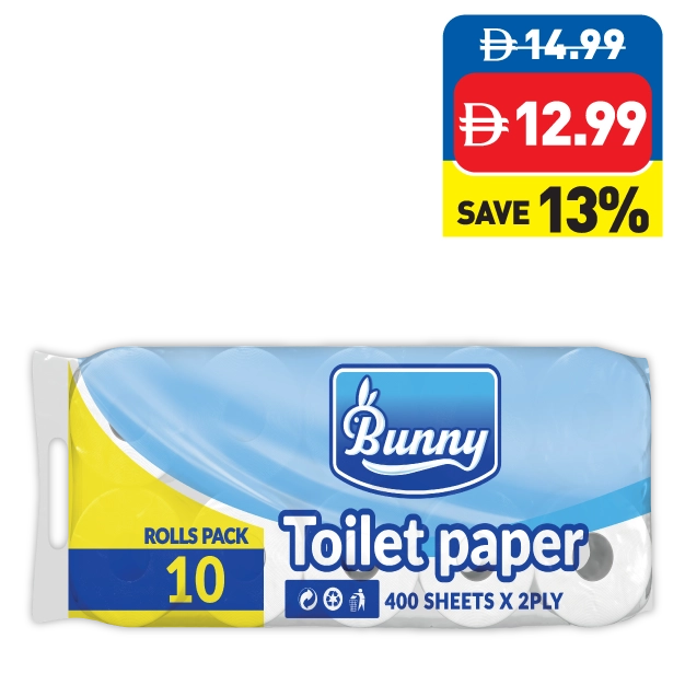 Bunny Toilet Rolls 400’s x 2 Ply 10 Rolls